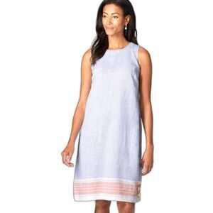 J Jill Love Linen Stripe Sleeveless Button Organic Tank Dress MP Petite 1102R4